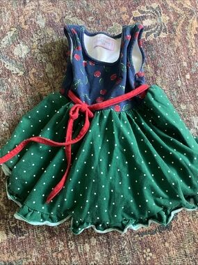 4/$20 Sweet Honey 18M Navy & Green Cherry Toddler Dress